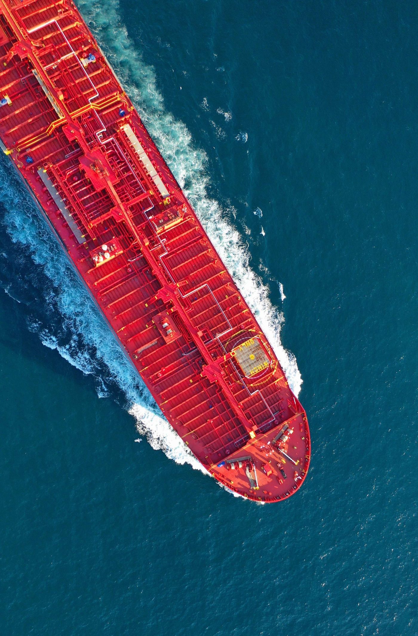 Aerial view of a crude oil tanker underway