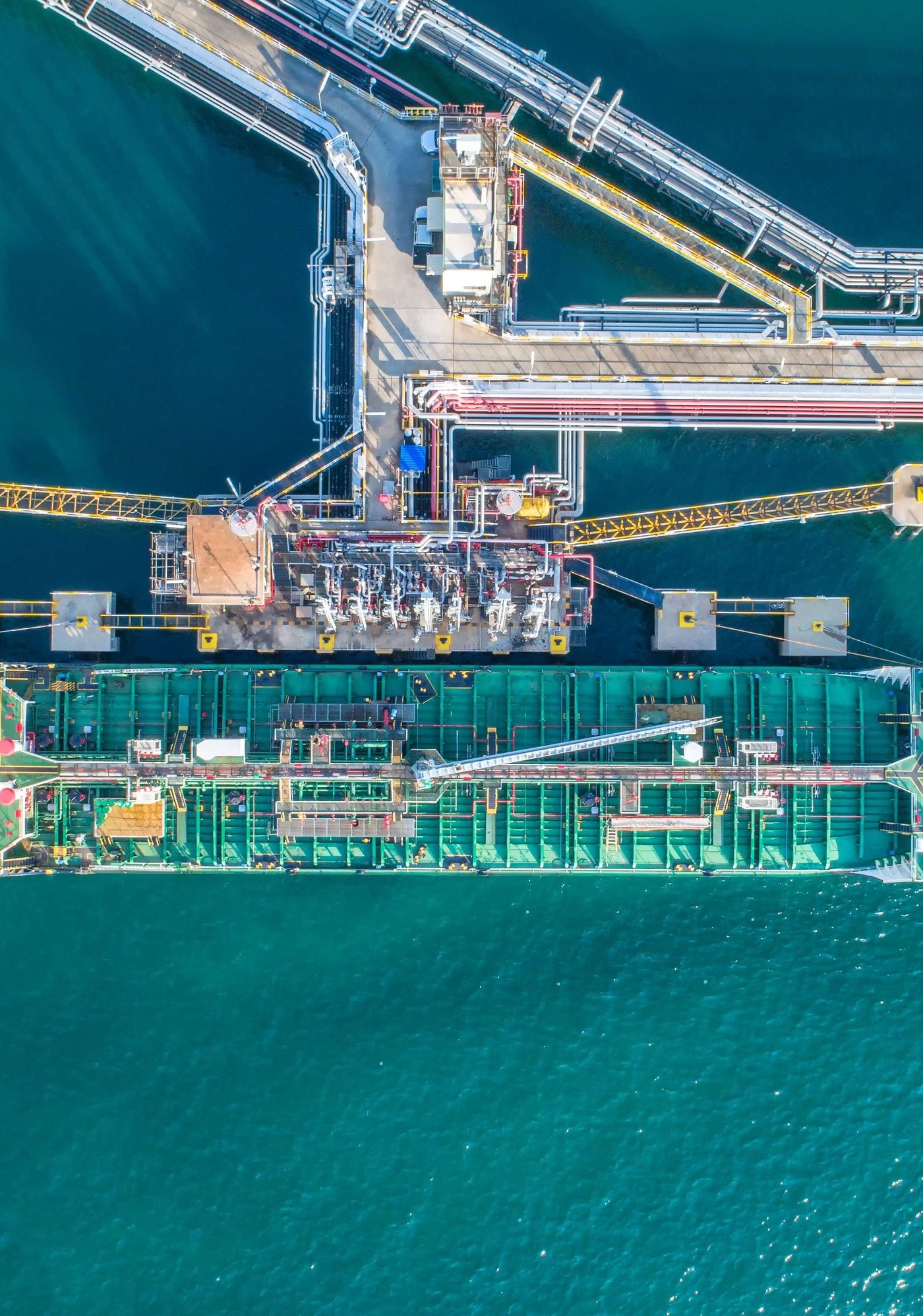 Aerial view of an oil loading terminal and jetty